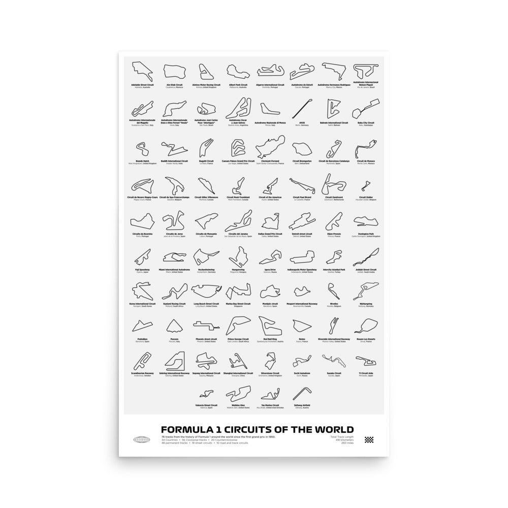 Every F1 Track In the World Print - White - Automo Speed Crew