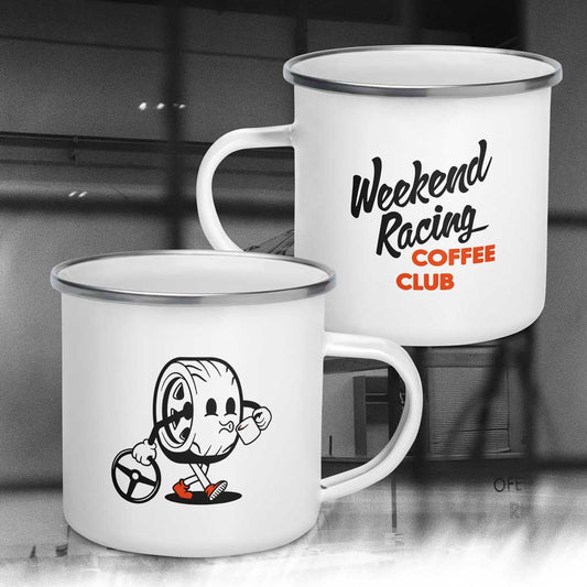 Weekend Racing Coffee Club Enamel Mug - White